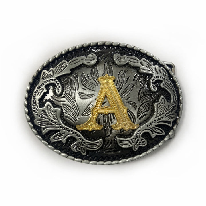 Vintage Herren-Ledergürtel aus Silber mit ovaler, eingravierter goldener Buchstabenschnalle - A - Ohne Gürtel - image 10