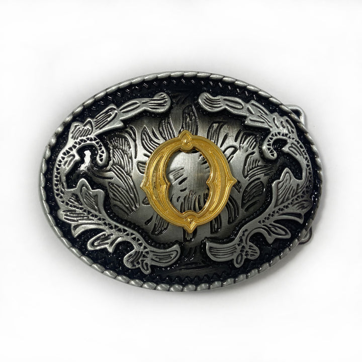 Vintage Herren-Ledergürtel aus Silber mit ovaler, eingravierter goldener Buchstabenschnalle - O - Ohne Gürtel - image 23