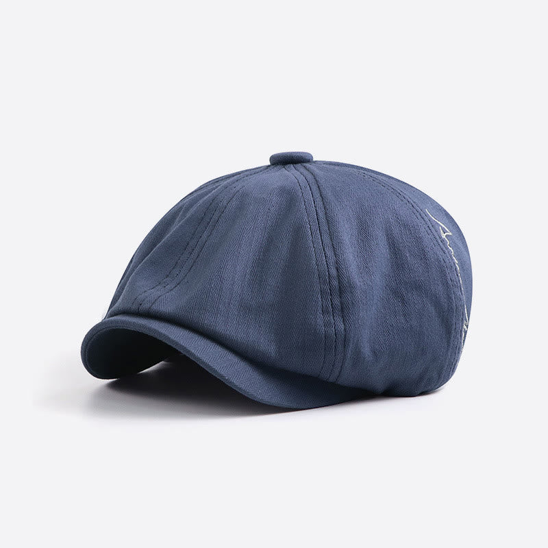 Schlanke Newsboy-Baskenmütze mit Retro-Stickerei für Herren - Blau - Verstellbar (22-23 5/8") - image 0
