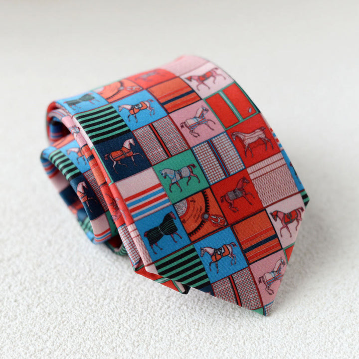 Personalisierte grüne Herrenkrawatte mit Pferdeaufdruck zum Handbinden - Stil Nr. 8 - image 10