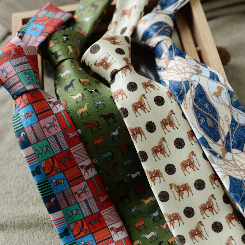 Personalisierte grüne Herrenkrawatte mit Pferdeaufdruck zum Handbinden - image 1