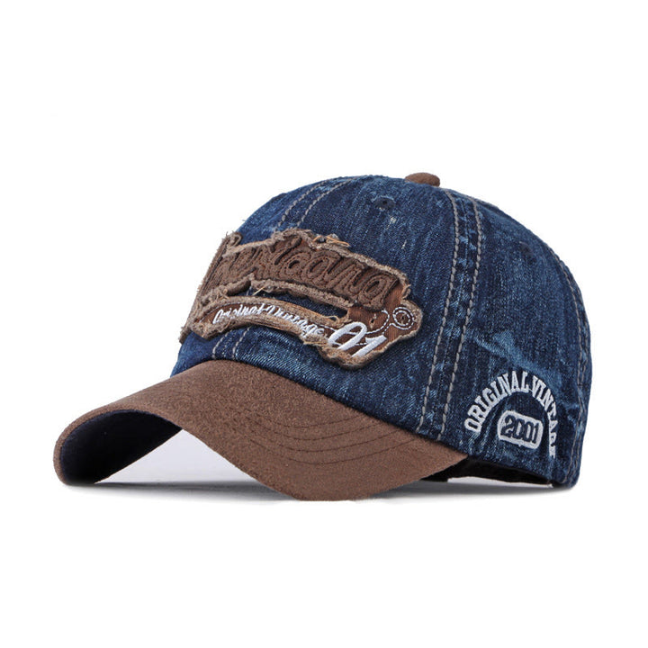 Vintage Baseballkappe aus Used-Denim und Wildleder im Patchwork-Stil - Dunkelblau - M (22''-22 7/8") - image 0