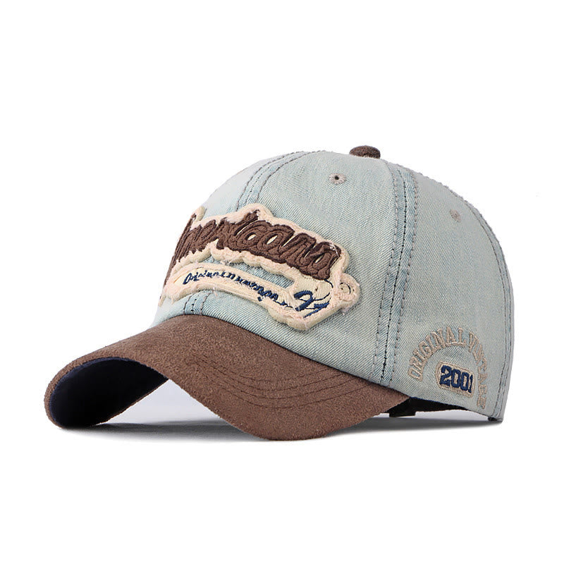 Vintage Baseballkappe aus Used-Denim und Wildleder im Patchwork-Stil - Hellblau - M (22''-22 7/8") - image 3