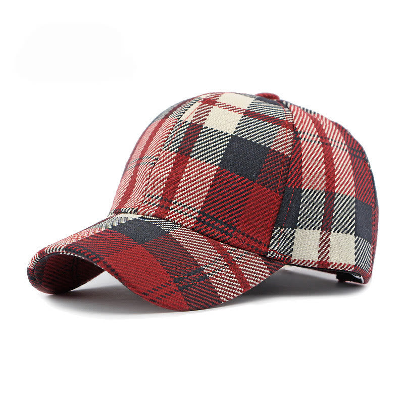 Retro-Baseballkappe mit kariertem Muster, mehrfarbig, lässig - Rot - Verstellbar (21 5/8''-23 5/8'') - image 0