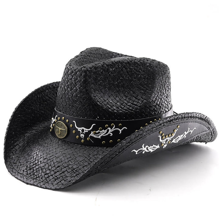Herren-Cowboyhut im Western-Stil mit gewebtem Bullenemblem und Nietenbesatz - Schwarz - M (22"-22 7/8") - image 7