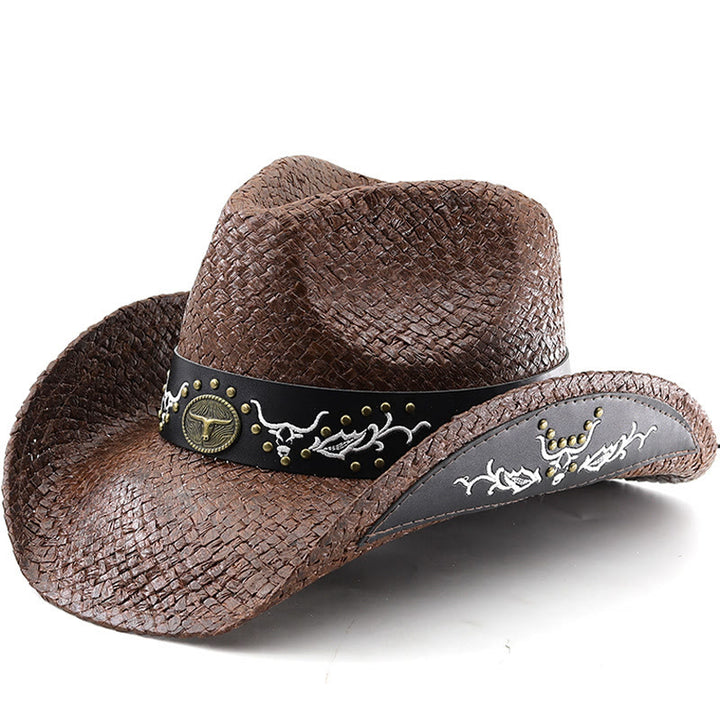 Herren-Cowboyhut im Western-Stil mit gewebtem Bullenemblem und Nietenbesatz - Kaffee - M (22"-22 7/8") - image 0
