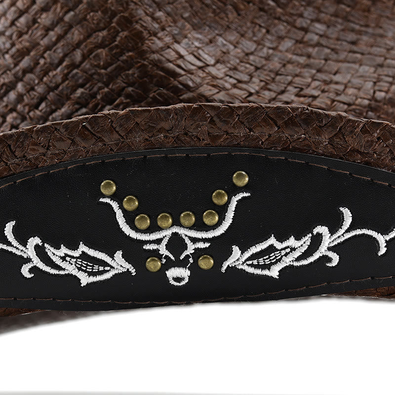 Herren-Cowboyhut im Western-Stil mit gewebtem Bullenemblem und Nietenbesatz - image 6