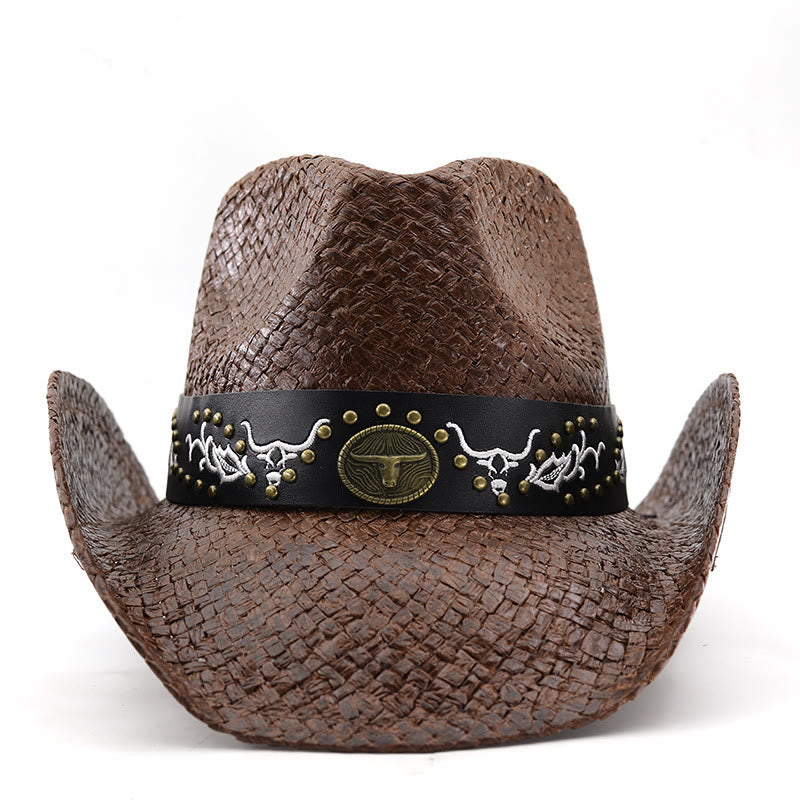 Herren-Cowboyhut im Western-Stil mit gewebtem Bullenemblem und Nietenbesatz - image 1
