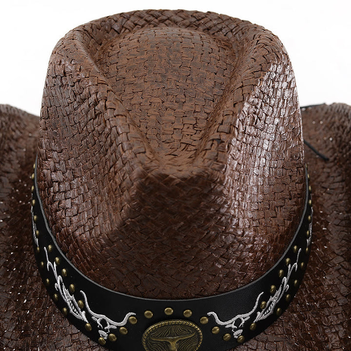 Herren-Cowboyhut im Western-Stil mit gewebtem Bullenemblem und Nietenbesatz - image 4