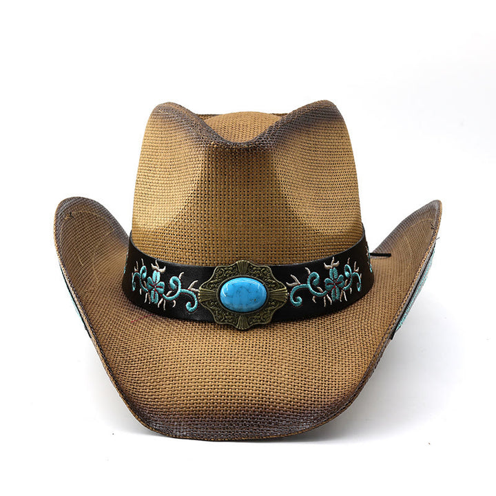 Gewebte Cowboyhüte im Westernstil mit türkisfarbenen Akzenten und besticktem Besatz - image 1