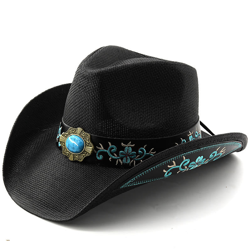 Gewebte Cowboyhüte im Westernstil mit türkisfarbenen Akzenten und besticktem Besatz - Schwarz - M (22"-22 7/8") - image 6