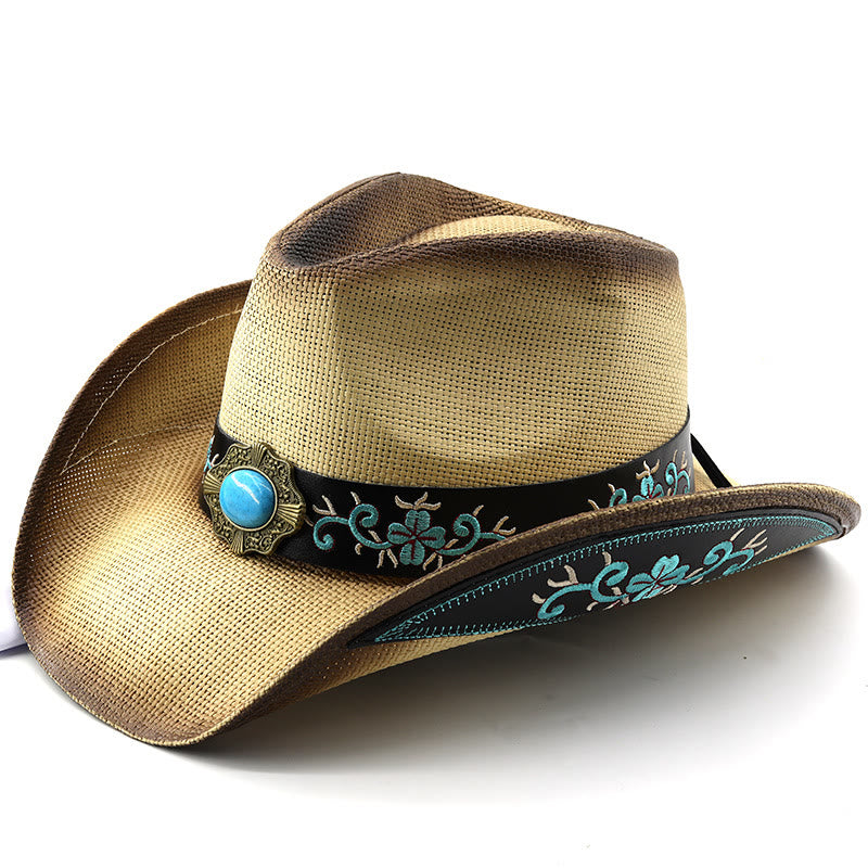 Gewebte Cowboyhüte im Westernstil mit türkisfarbenen Akzenten und besticktem Besatz - Cremefarben - M (22"-22 7/8") - image 5