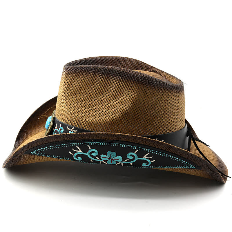 Gewebte Cowboyhüte im Westernstil mit türkisfarbenen Akzenten und besticktem Besatz - image 2