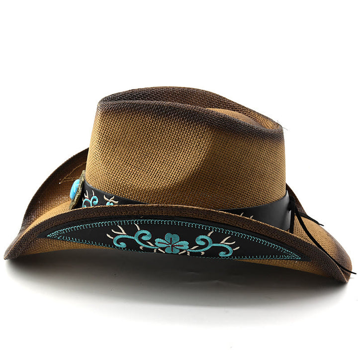 Gewebte Cowboyhüte im Westernstil mit türkisfarbenen Akzenten und besticktem Besatz - image 2