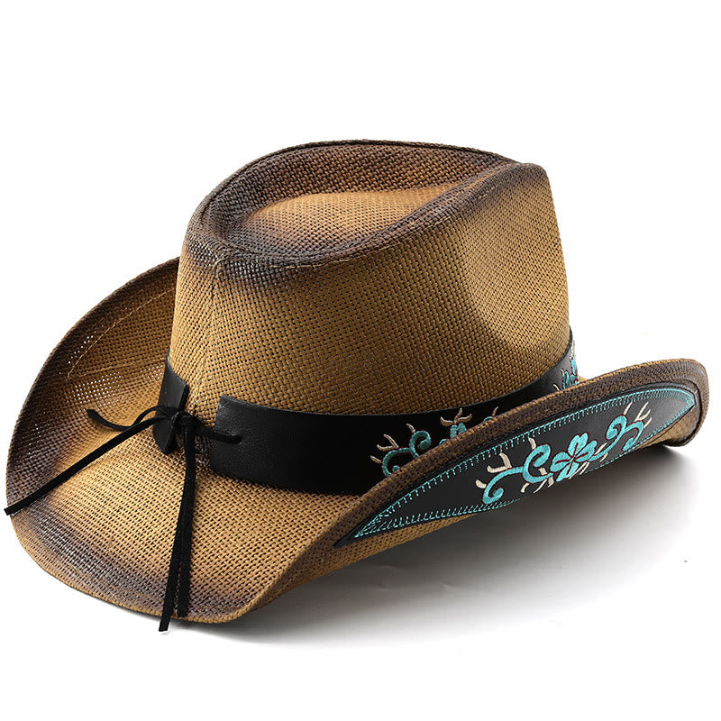 Gewebte Cowboyhüte im Westernstil mit türkisfarbenen Akzenten und besticktem Besatz - image 3