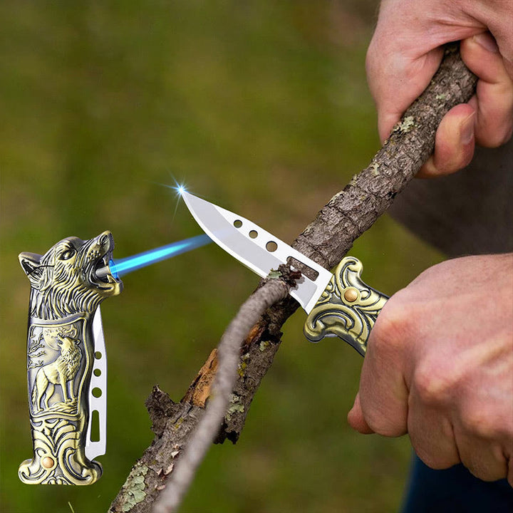 2-in-1 Wolfskopf-Klappmesser mit Butanfeuerzeug - image 3