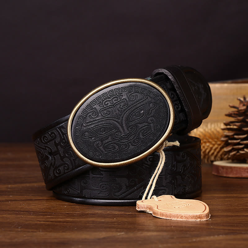 Retro-Ledergürtel mit Totem-Motiv und ovaler Schnalle für Herren - image 5