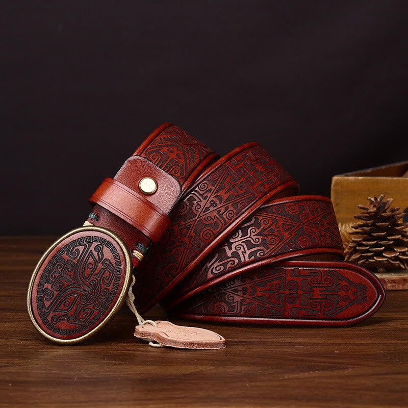 Retro-Ledergürtel mit Totem-Motiv und ovaler Schnalle für Herren - Khaki - 44 - image 6