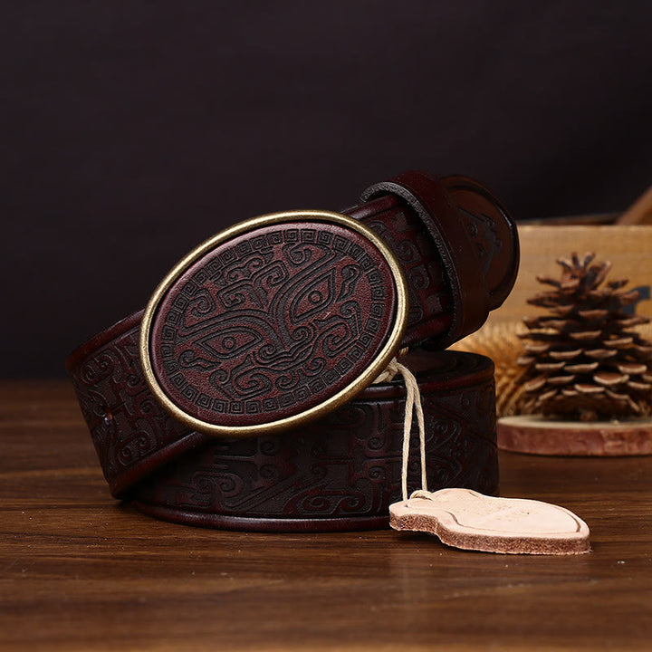 Retro-Ledergürtel mit Totem-Motiv und ovaler Schnalle für Herren - image 2