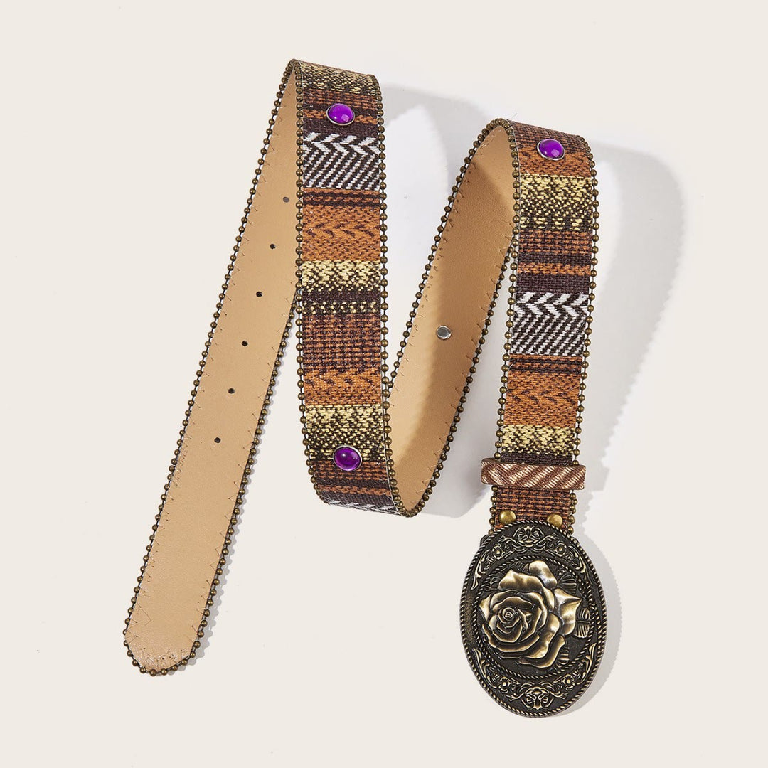 Damen-Retro-Ledergürtel mit Rosenschnalle und Nieten - image 2