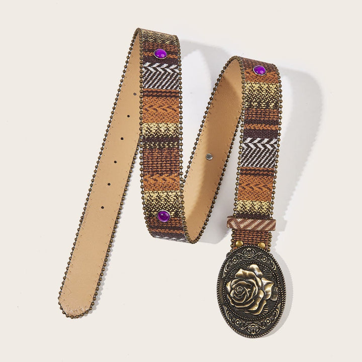 Damen-Retro-Ledergürtel mit Rosenschnalle und Nieten - image 2