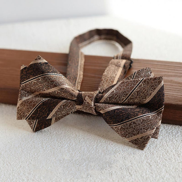 5-teiliges Herren-Krawatten-Set im Retro-Stil, braun, mit diagonalem Muster - image 5