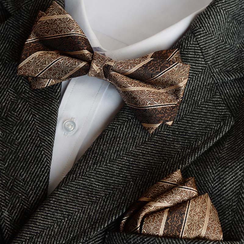 5-teiliges Herren-Krawatten-Set im Retro-Stil, braun, mit diagonalem Muster - image 2