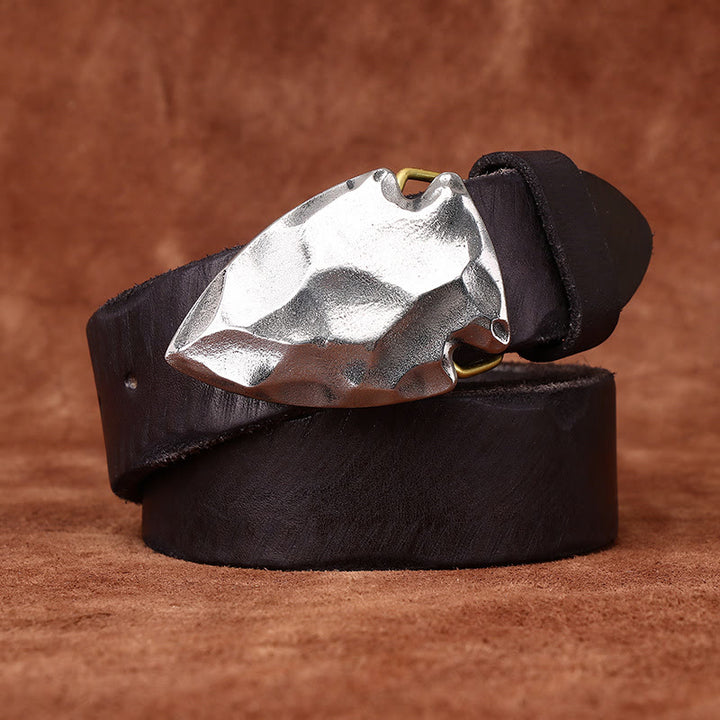 Herren-Ledergürtel im Retro-Stil mit abgenutzter silberner, dreieckiger Pfeilschnalle - image 9