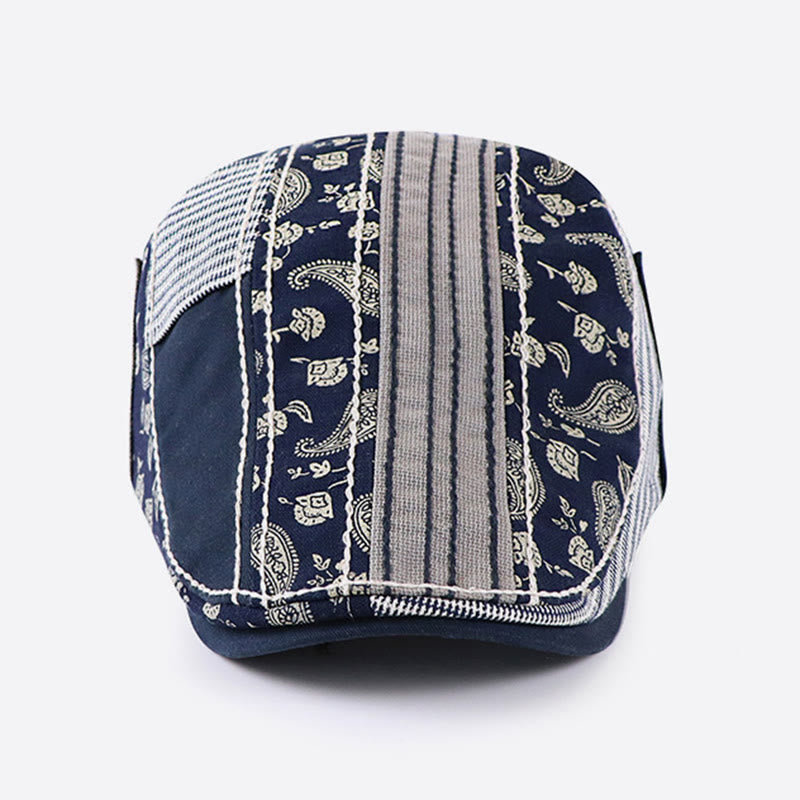 Vintage Paisley & Stripe Patchwork Flat Top Beret Hut - image 1