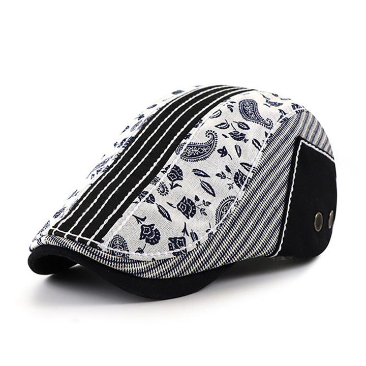 Vintage Paisley & Stripe Patchwork Flat Top Beret Hut - Schwarz - Verstellbar (22"-23 5/8") - image 3