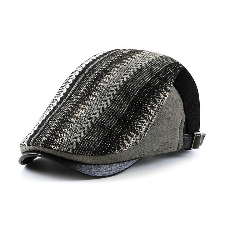 Auffällige Baskenmütze mit gewebter Textur und Patchwork-Design - Schwarz - Verstellbar (22"-23 5/8") - image 1