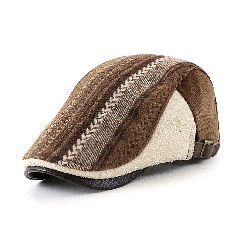 Auffällige Baskenmütze mit gewebter Textur und Patchwork-Design - Kaffee - Verstellbar (22"-23 5/8") - image 0
