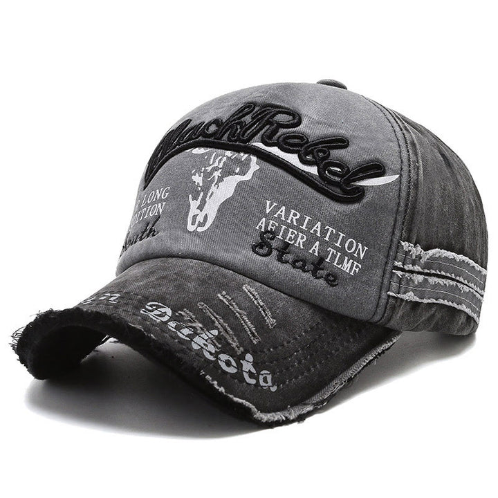 Vintage-Baseballkappe im Western-Stil mit abgenutztem Longhorn-Bullhead-Motiv - Schwarz - M (22''-22 7/8") - image 0