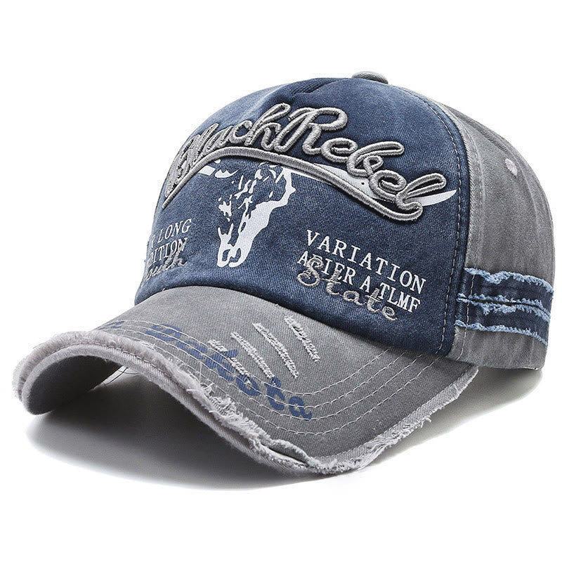 Vintage-Baseballkappe im Western-Stil mit abgenutztem Longhorn-Bullhead-Motiv - Grau - M (22''-22 7/8") - image 5