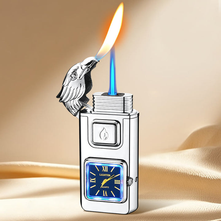 Aufblasbares LED-Butanfeuerzeug mit Adlerkopf und Uhr - Silber - image 11