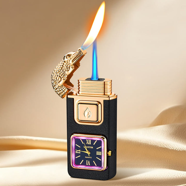 Aufblasbares Butanfeuerzeug mit Krokodilkopf, LED-Beleuchtung und Uhr - Mattschwarz - image 8