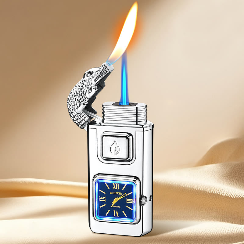 Aufblasbares Butanfeuerzeug mit Krokodilkopf, LED-Beleuchtung und Uhr - Silber - image 10