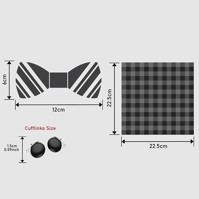 3-teiliges Herren-Set aus strukturiertem Stoff: Fliege, Manschettenknöpfe und Einstecktuch - image 106