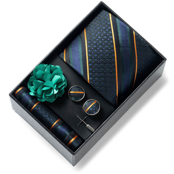 4-teiliges Herren-Set aus stilvollem, gemustertem Stoff: Krawatte, Einstecktuch, Manschettenknöpfe und Reversblume - Stil Nr. 22 - image 21
