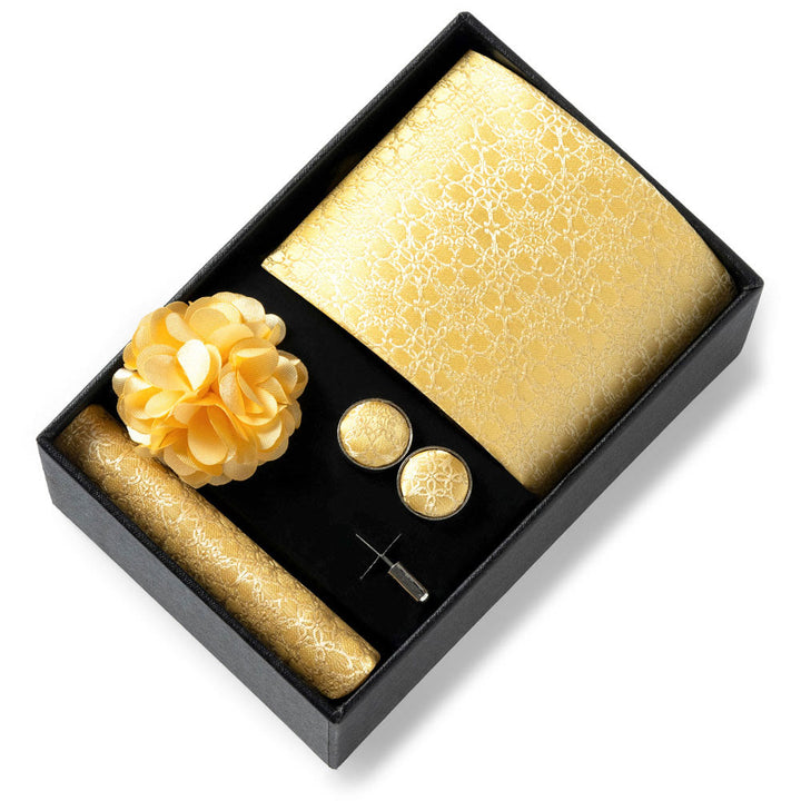 4-teiliges Herren-Set aus stilvollem, gemustertem Stoff: Krawatte, Einstecktuch, Manschettenknöpfe und Reversblume - Stil Nr. 7 - image 6