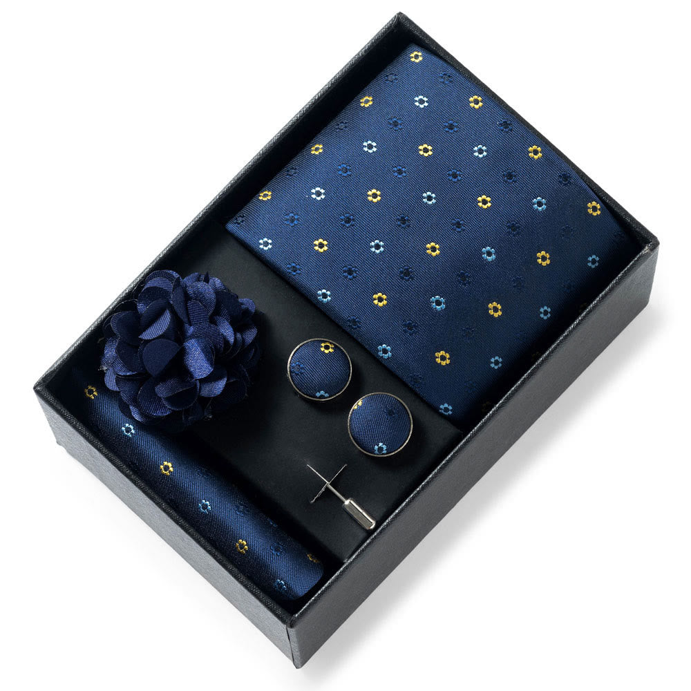 4-teiliges Herren-Set aus stilvollem, gemustertem Stoff: Krawatte, Einstecktuch, Manschettenknöpfe und Reversblume - Stil Nr. 54 - image 53