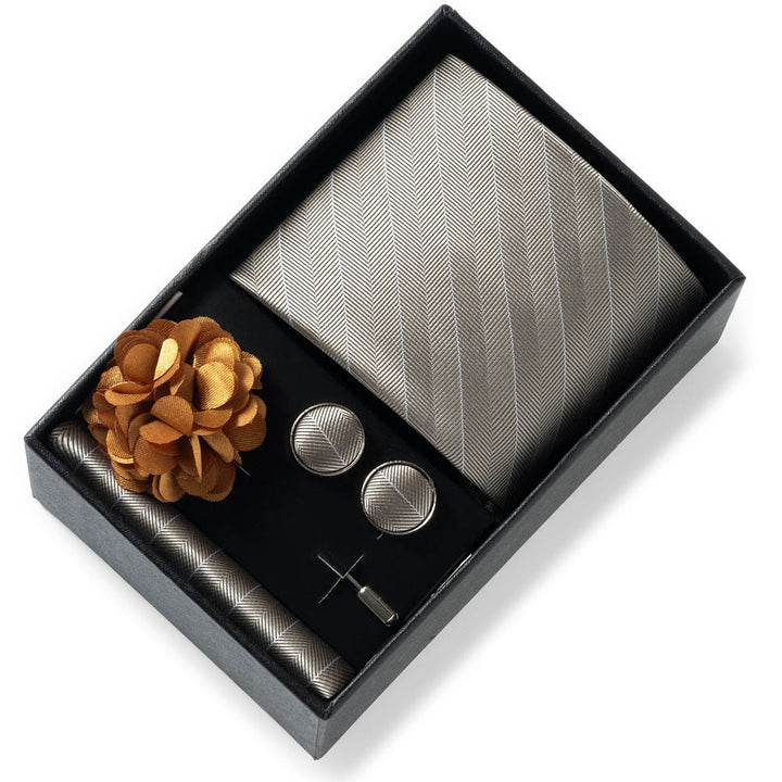 4-teiliges Herren-Set aus stilvollem, gemustertem Stoff: Krawatte, Einstecktuch, Manschettenknöpfe und Reversblume - Stil Nr. 24 - image 23