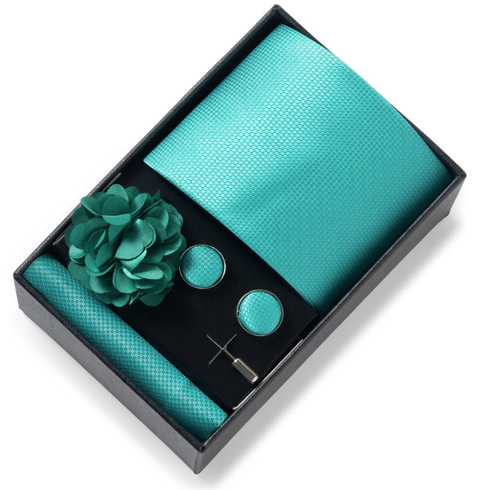 4-teiliges Herren-Set aus stilvollem, gemustertem Stoff: Krawatte, Einstecktuch, Manschettenknöpfe und Reversblume - Stil Nr. 35 - image 34