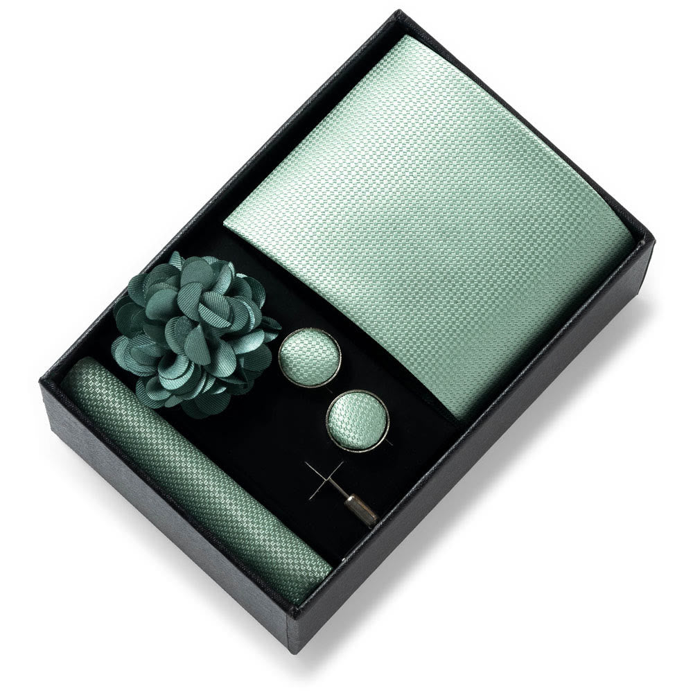 4-teiliges Herren-Set aus stilvollem, gemustertem Stoff: Krawatte, Einstecktuch, Manschettenknöpfe und Reversblume - Stil Nr. 36 - image 35