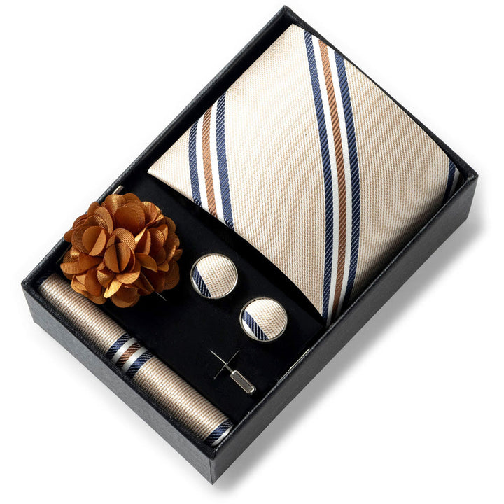 4-teiliges Herren-Set aus stilvollem, gemustertem Stoff: Krawatte, Einstecktuch, Manschettenknöpfe und Reversblume - Stil Nr. 15 - image 14