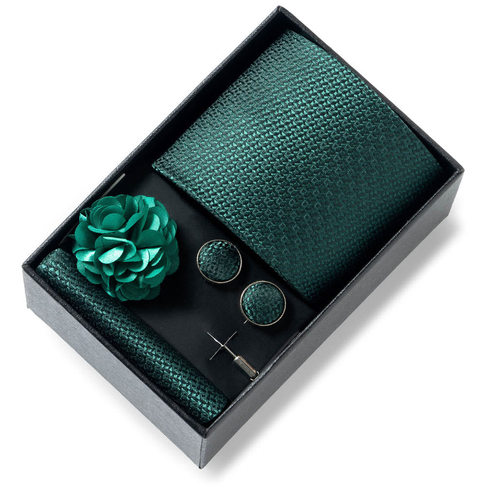 4-teiliges Herren-Set aus stilvollem, gemustertem Stoff: Krawatte, Einstecktuch, Manschettenknöpfe und Reversblume - Stil Nr. 6 - image 5