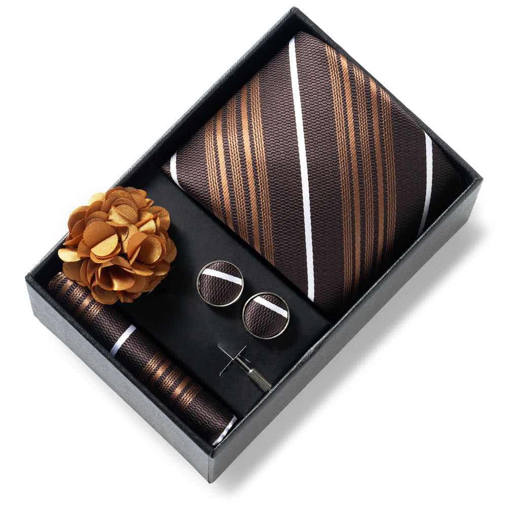 4-teiliges Herren-Set aus stilvollem, gemustertem Stoff: Krawatte, Einstecktuch, Manschettenknöpfe und Reversblume - Stil Nr. 4 - image 3