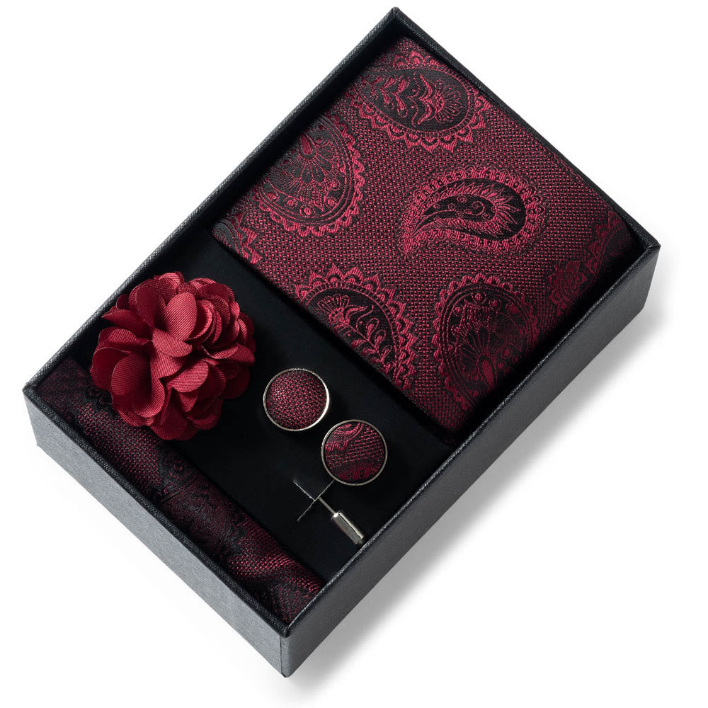 4-teiliges Herren-Set aus stilvollem, gemustertem Stoff: Krawatte, Einstecktuch, Manschettenknöpfe und Reversblume - Stil Nr. 31 - image 30