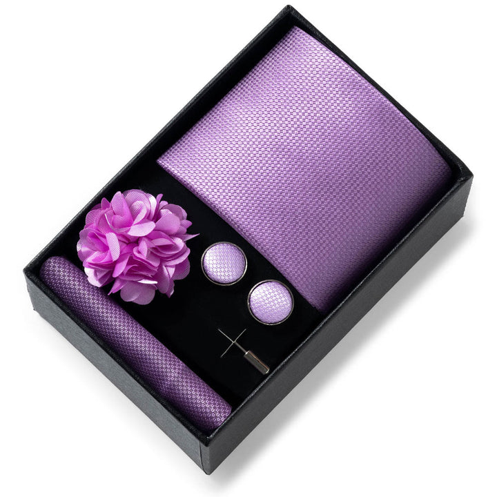 4-teiliges Herren-Set aus stilvollem, gemustertem Stoff: Krawatte, Einstecktuch, Manschettenknöpfe und Reversblume - Stil Nr. 37 - image 36