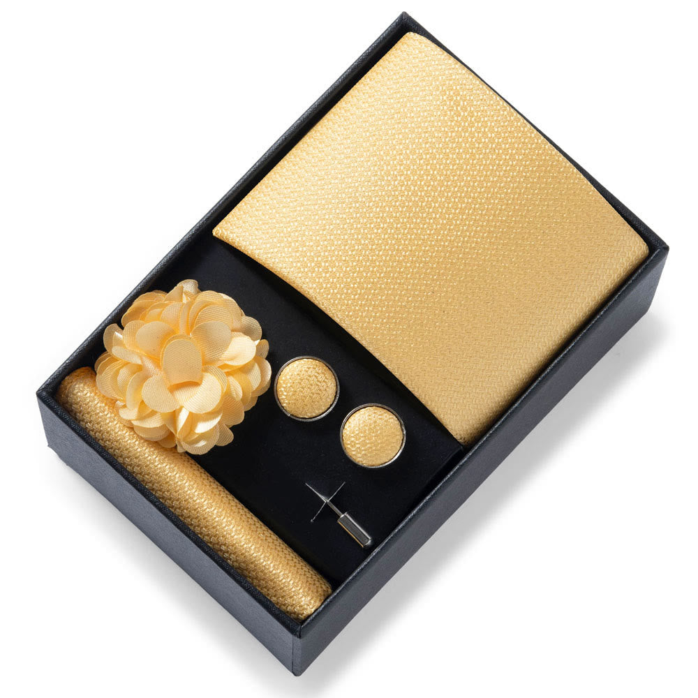 4-teiliges Herren-Set aus stilvollem, gemustertem Stoff: Krawatte, Einstecktuch, Manschettenknöpfe und Reversblume - Stil Nr. 55 - image 54